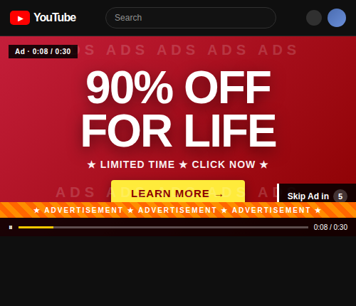 YouTube with an ad playing — before AIO